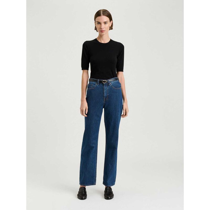 Veronika Maine Black Elbow Sleeve Round Neck Knit image number 3